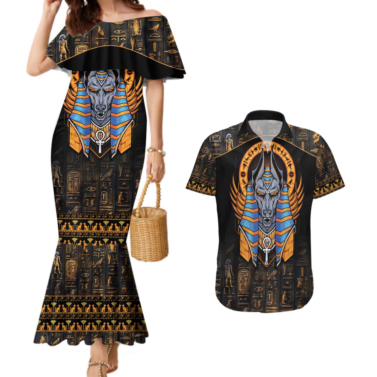 Egyptian Anubis Couples Matching Mermaid Dress and Hawaiian Shirt Ancient Egypt Culture LT9 - Wonder Print Shop