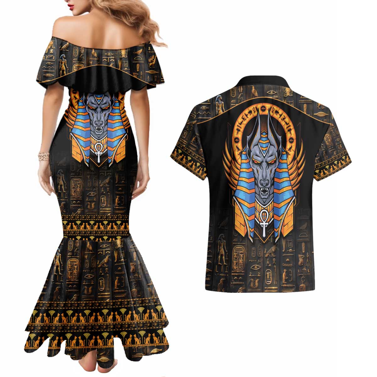 Egyptian Anubis Couples Matching Mermaid Dress and Hawaiian Shirt Ancient Egypt Culture LT9 - Wonder Print Shop