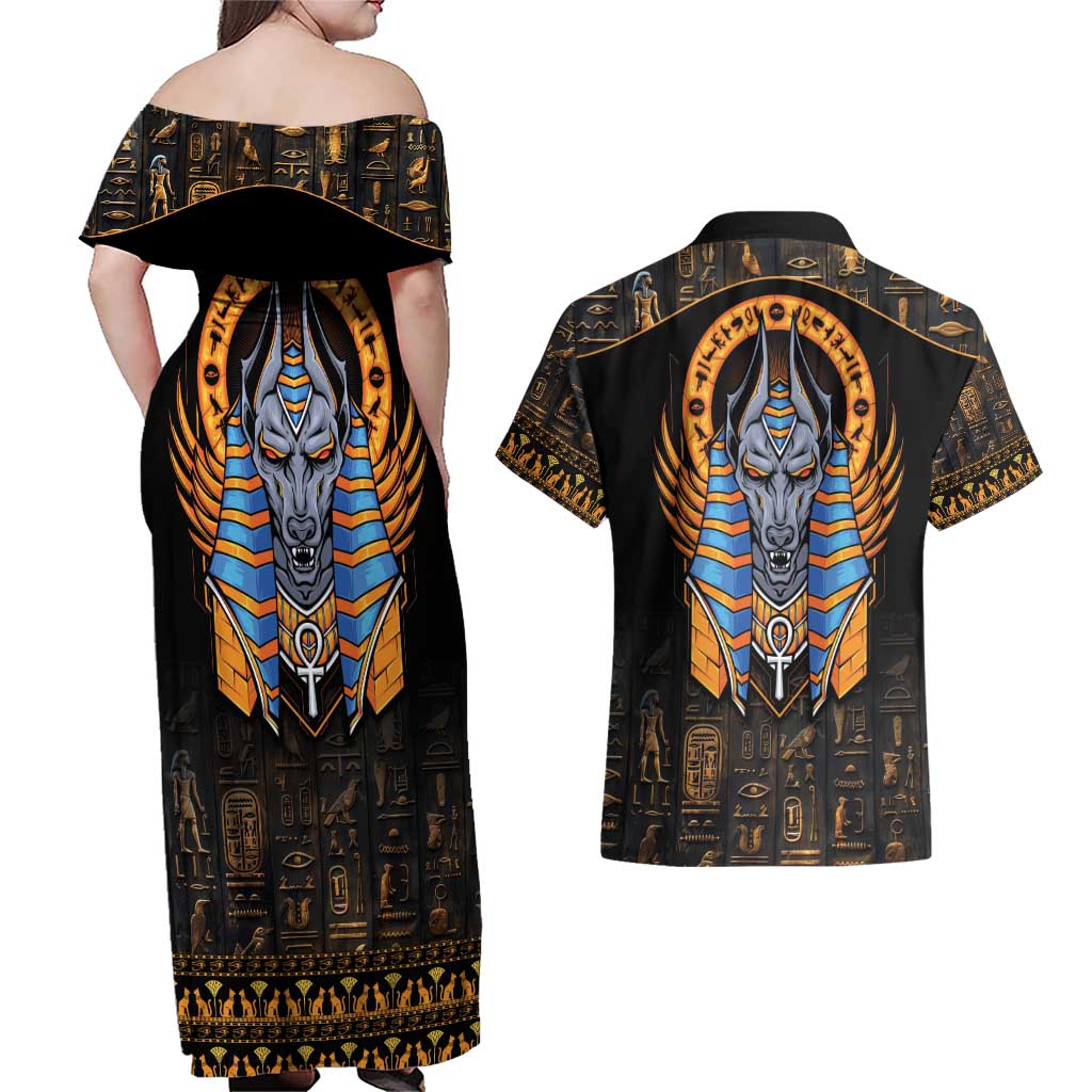 Egyptian Anubis Couples Matching Off Shoulder Maxi Dress and Hawaiian Shirt Ancient Egypt Culture LT9 - Wonder Print Shop