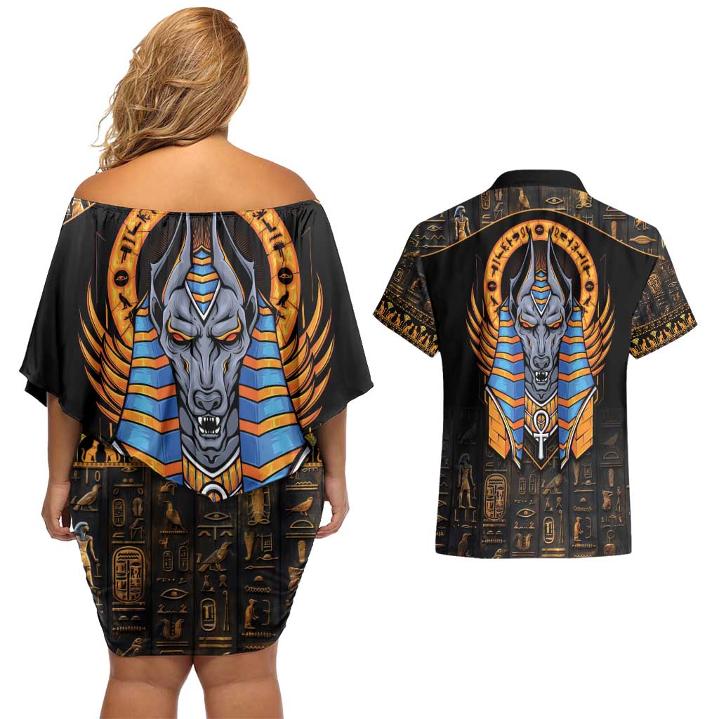 Egyptian Anubis Couples Matching Off Shoulder Short Dress and Hawaiian Shirt Ancient Egypt Culture LT9 - Wonder Print Shop