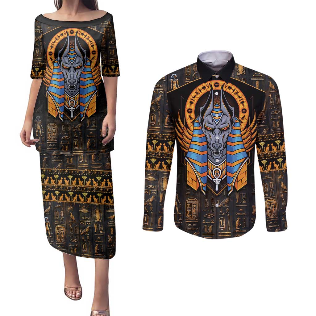 Egyptian Anubis Couples Matching Puletasi and Long Sleeve Button Shirt Ancient Egypt Culture LT9 - Wonder Print Shop