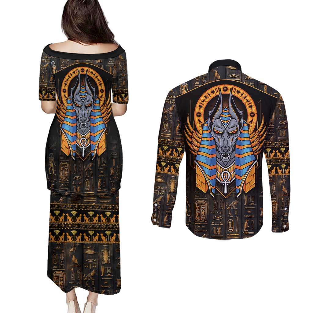 Egyptian Anubis Couples Matching Puletasi and Long Sleeve Button Shirt Ancient Egypt Culture LT9 - Wonder Print Shop