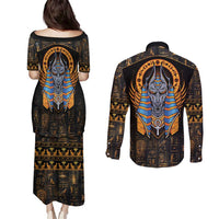 Egyptian Anubis Couples Matching Puletasi and Long Sleeve Button Shirt Ancient Egypt Culture LT9 - Wonder Print Shop