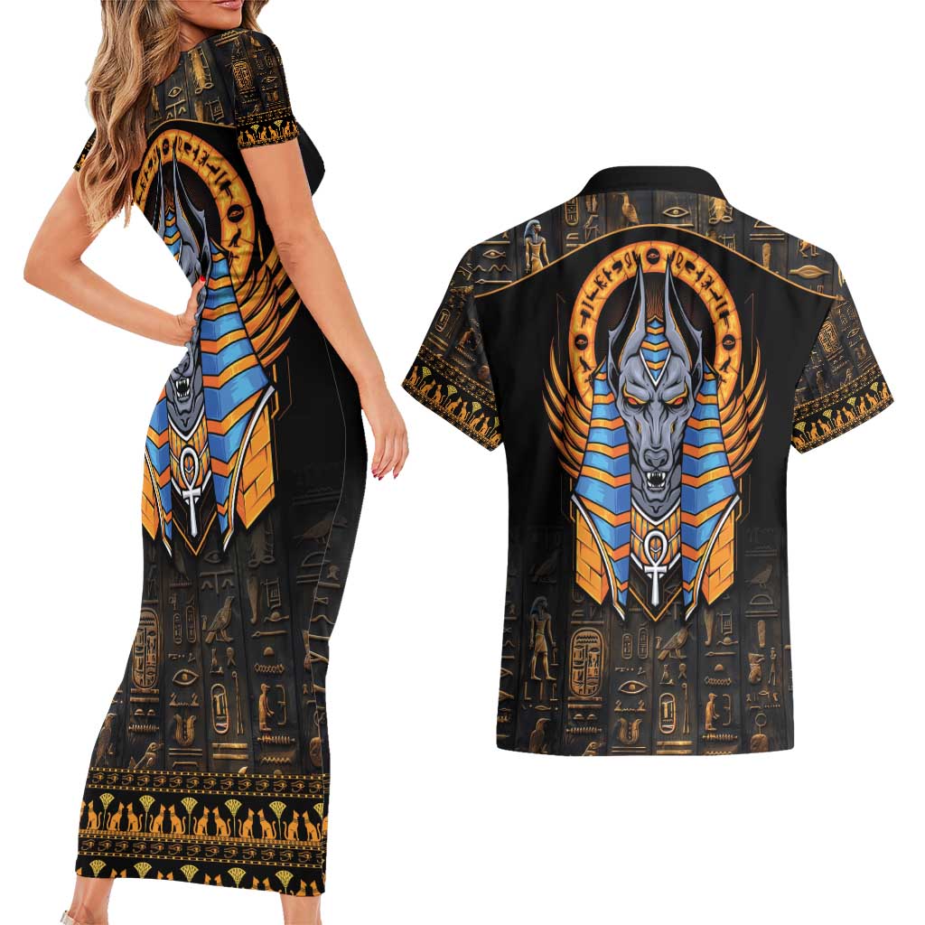 Egyptian Anubis Couples Matching Short Sleeve Bodycon Dress and Hawaiian Shirt Ancient Egypt Culture LT9 - Wonder Print Shop