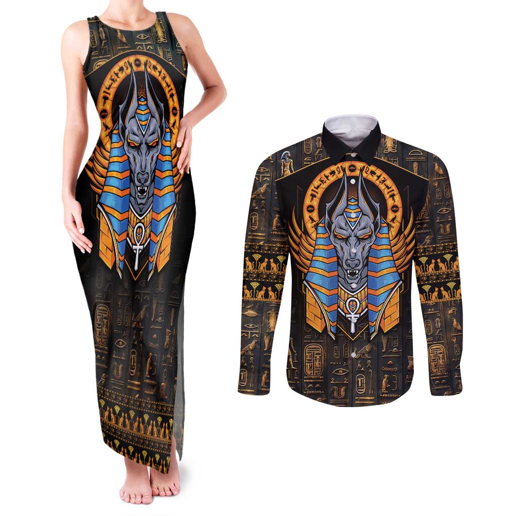 Egyptian Anubis Couples Matching Tank Maxi Dress and Long Sleeve Button Shirt Ancient Egypt Culture LT9 - Wonder Print Shop