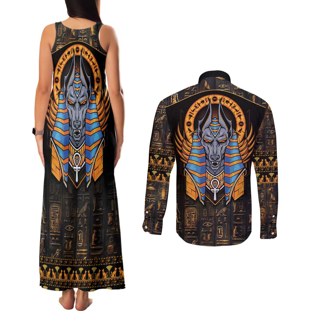 Egyptian Anubis Couples Matching Tank Maxi Dress and Long Sleeve Button Shirt Ancient Egypt Culture LT9 - Wonder Print Shop