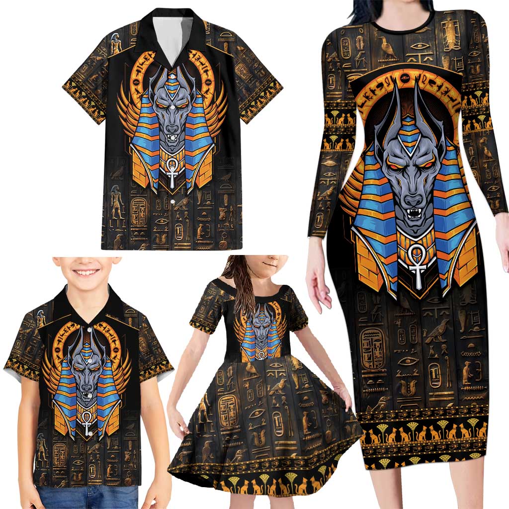 Egyptian Anubis Family Matching Long Sleeve Bodycon Dress and Hawaiian Shirt Ancient Egypt Culture LT9 - Wonder Print Shop