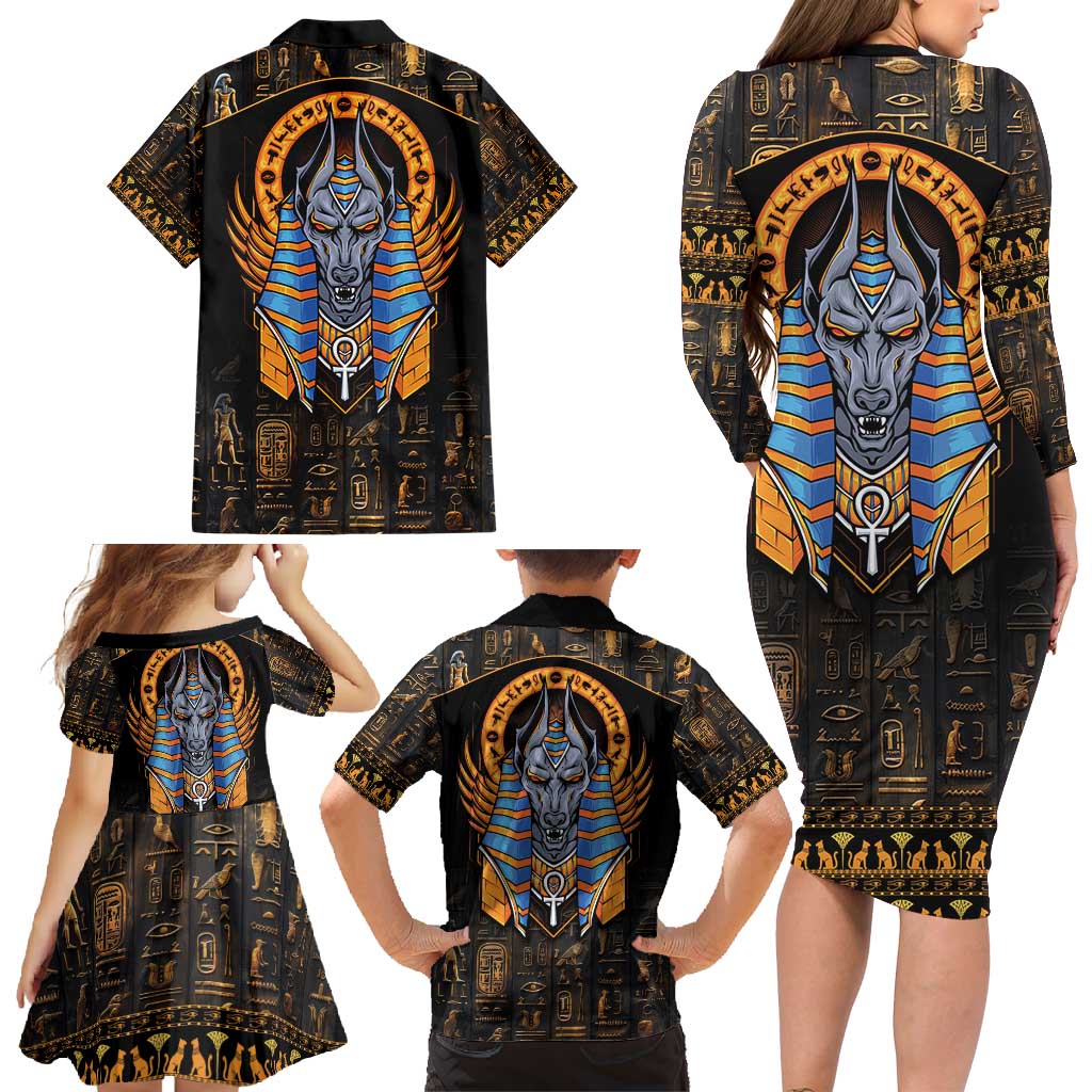 Egyptian Anubis Family Matching Long Sleeve Bodycon Dress and Hawaiian Shirt Ancient Egypt Culture LT9 - Wonder Print Shop