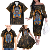 Egyptian Anubis Family Matching Off The Shoulder Long Sleeve Dress and Hawaiian Shirt Ancient Egypt Culture - Wonder Print Shop
