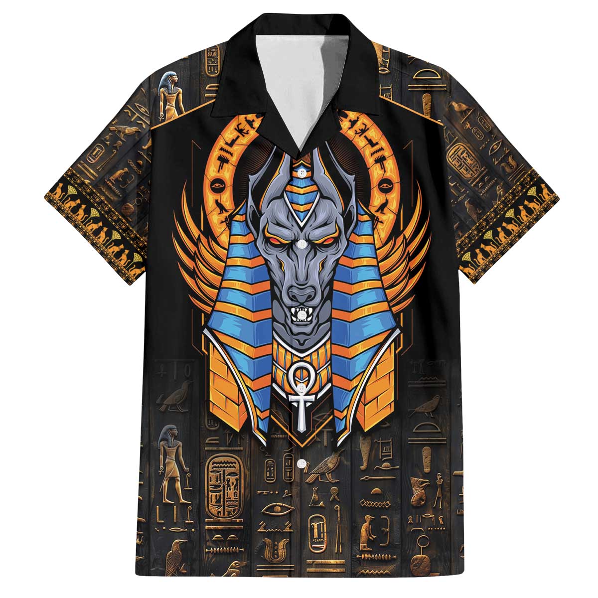 Egyptian Anubis Family Matching Off The Shoulder Long Sleeve Dress and Hawaiian Shirt Ancient Egypt Culture - Wonder Print Shop