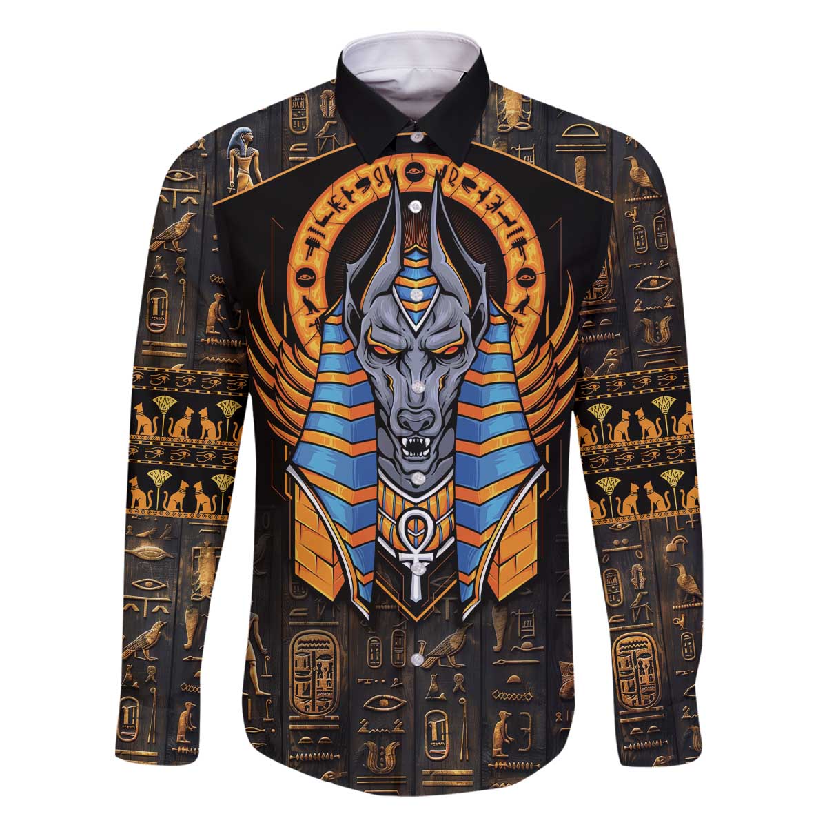 Egyptian Anubis Family Matching Off The Shoulder Long Sleeve Dress and Hawaiian Shirt Ancient Egypt Culture - Wonder Print Shop