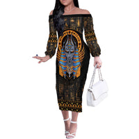 Egyptian Anubis Family Matching Off The Shoulder Long Sleeve Dress and Hawaiian Shirt Ancient Egypt Culture - Wonder Print Shop