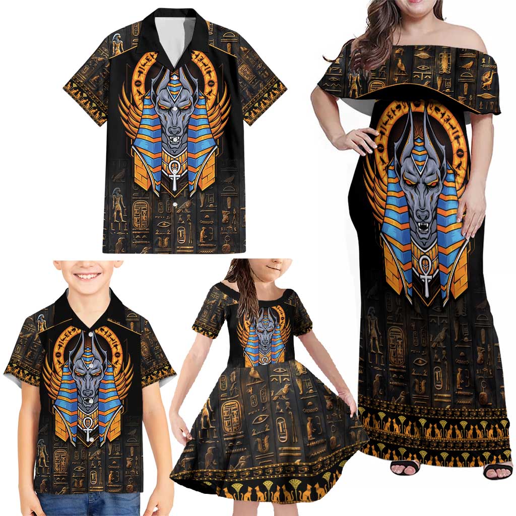 Egyptian Anubis Family Matching Off Shoulder Maxi Dress and Hawaiian Shirt Ancient Egypt Culture LT9 - Wonder Print Shop