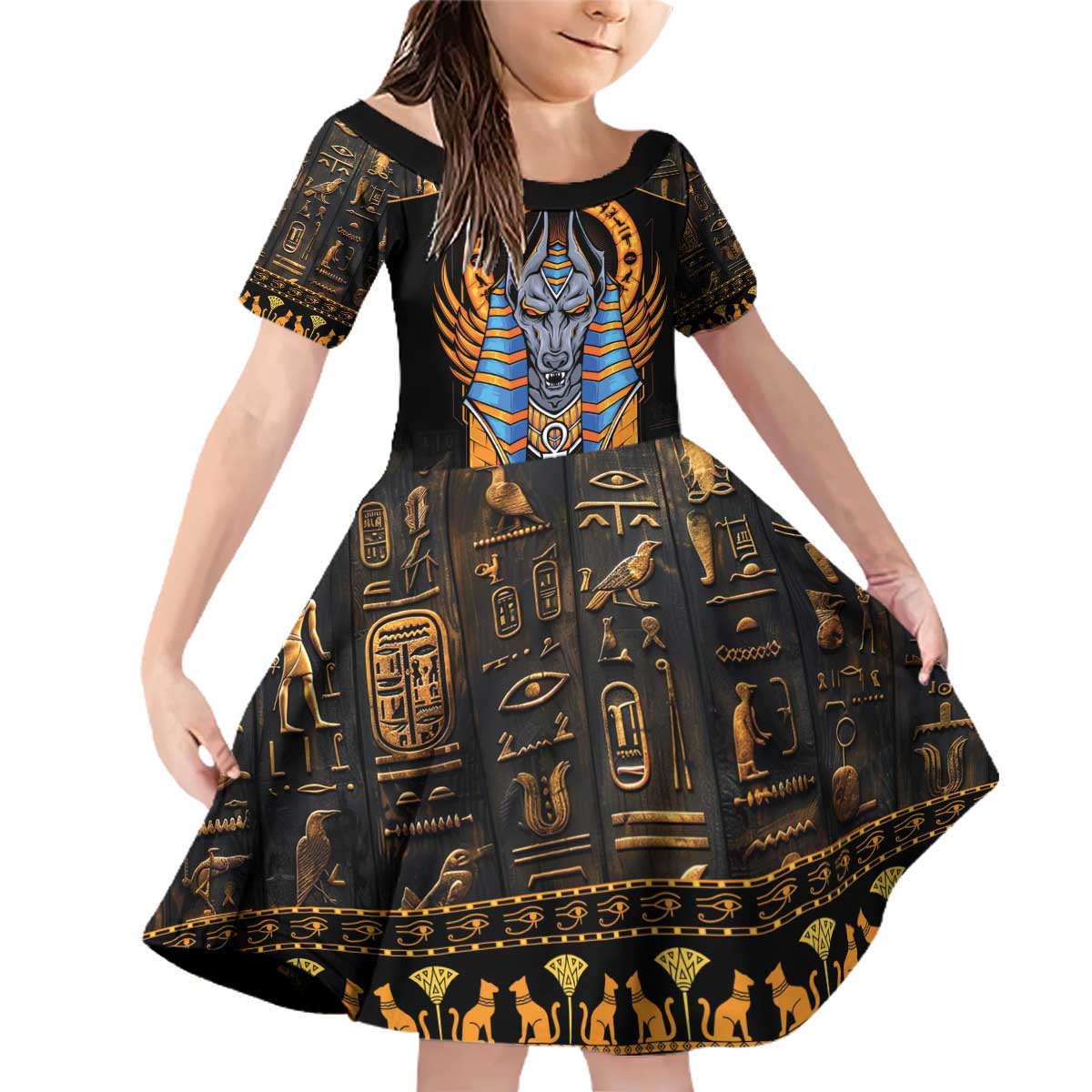 Egyptian Anubis Family Matching Off Shoulder Short Dress and Hawaiian Shirt Ancient Egypt Culture LT9 - Wonder Print Shop