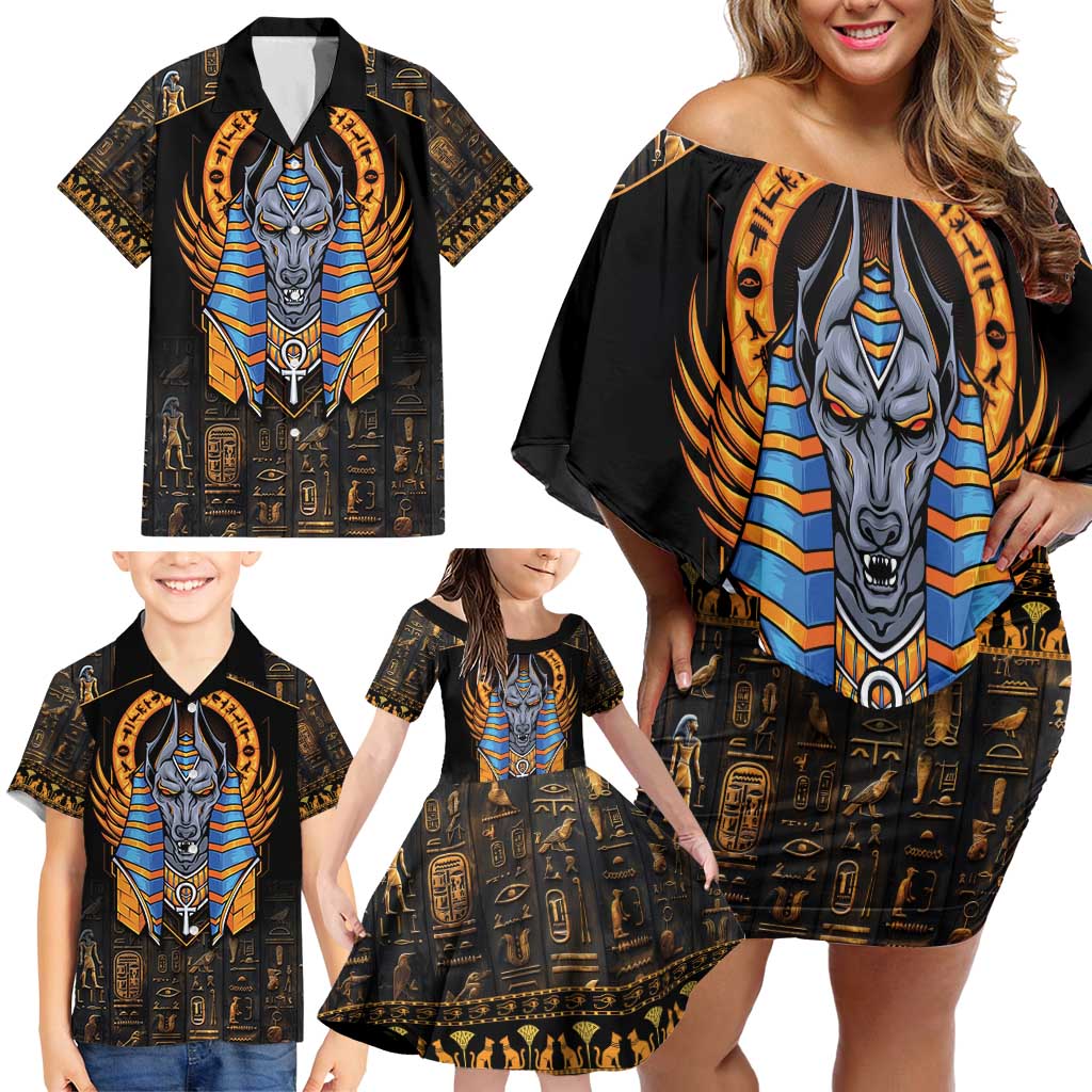 Egyptian Anubis Family Matching Off Shoulder Short Dress and Hawaiian Shirt Ancient Egypt Culture LT9 - Wonder Print Shop