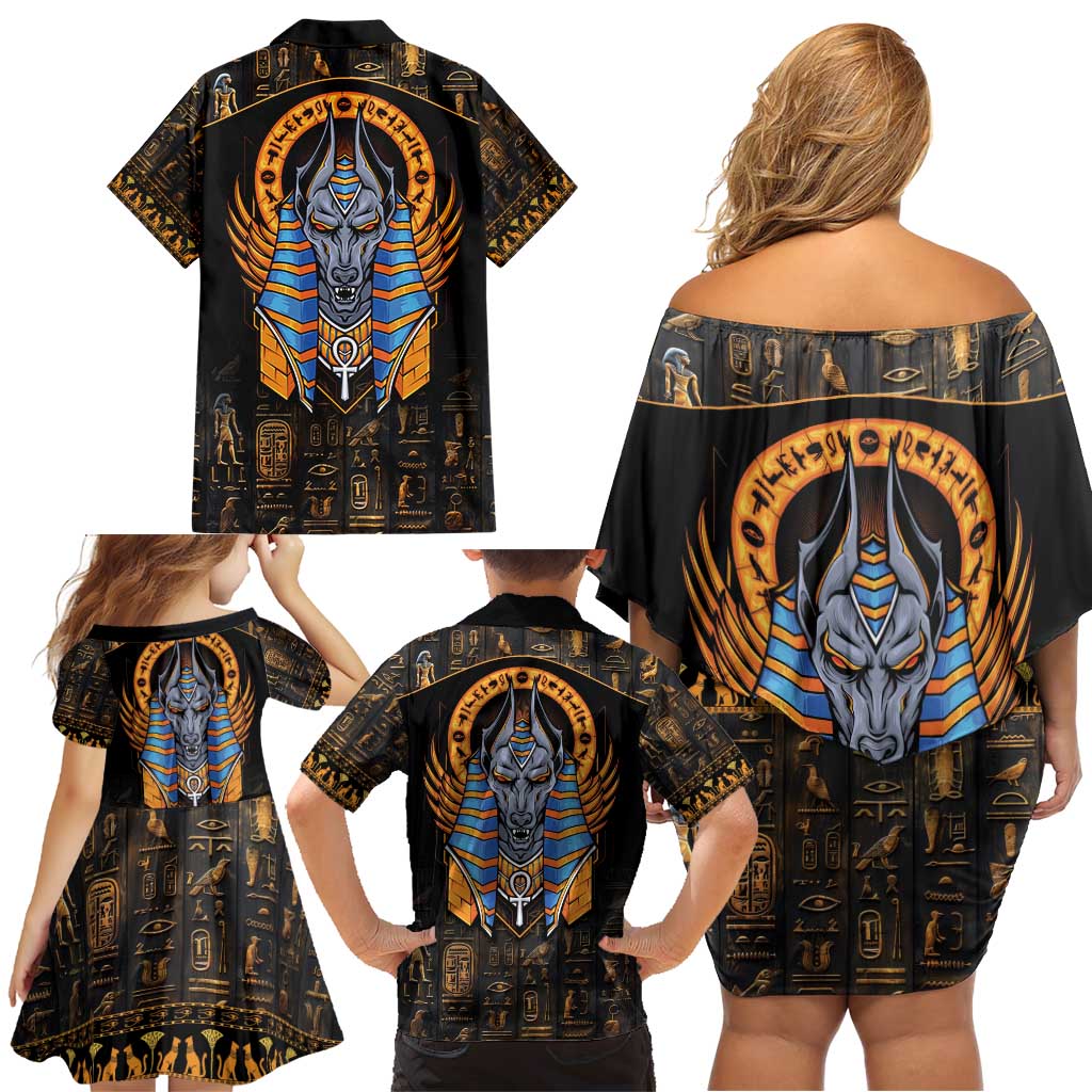 Egyptian Anubis Family Matching Off Shoulder Short Dress and Hawaiian Shirt Ancient Egypt Culture LT9 - Wonder Print Shop