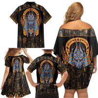 Egyptian Anubis Family Matching Off Shoulder Short Dress and Hawaiian Shirt Ancient Egypt Culture LT9 - Wonder Print Shop