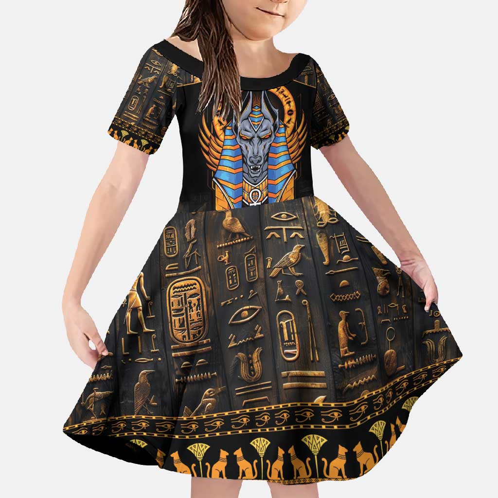 Egyptian Anubis Family Matching Short Sleeve Bodycon Dress and Hawaiian Shirt Ancient Egypt Culture - Wonder Print Shop