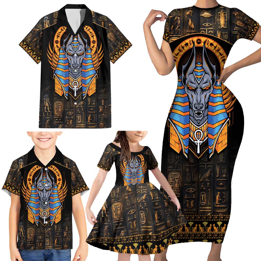 Egyptian Anubis Family Matching Short Sleeve Bodycon Dress and Hawaiian Shirt Ancient Egypt Culture - Wonder Print Shop