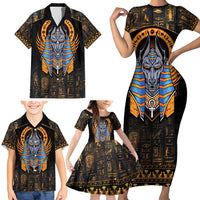 Egyptian Anubis Family Matching Short Sleeve Bodycon Dress and Hawaiian Shirt Ancient Egypt Culture - Wonder Print Shop