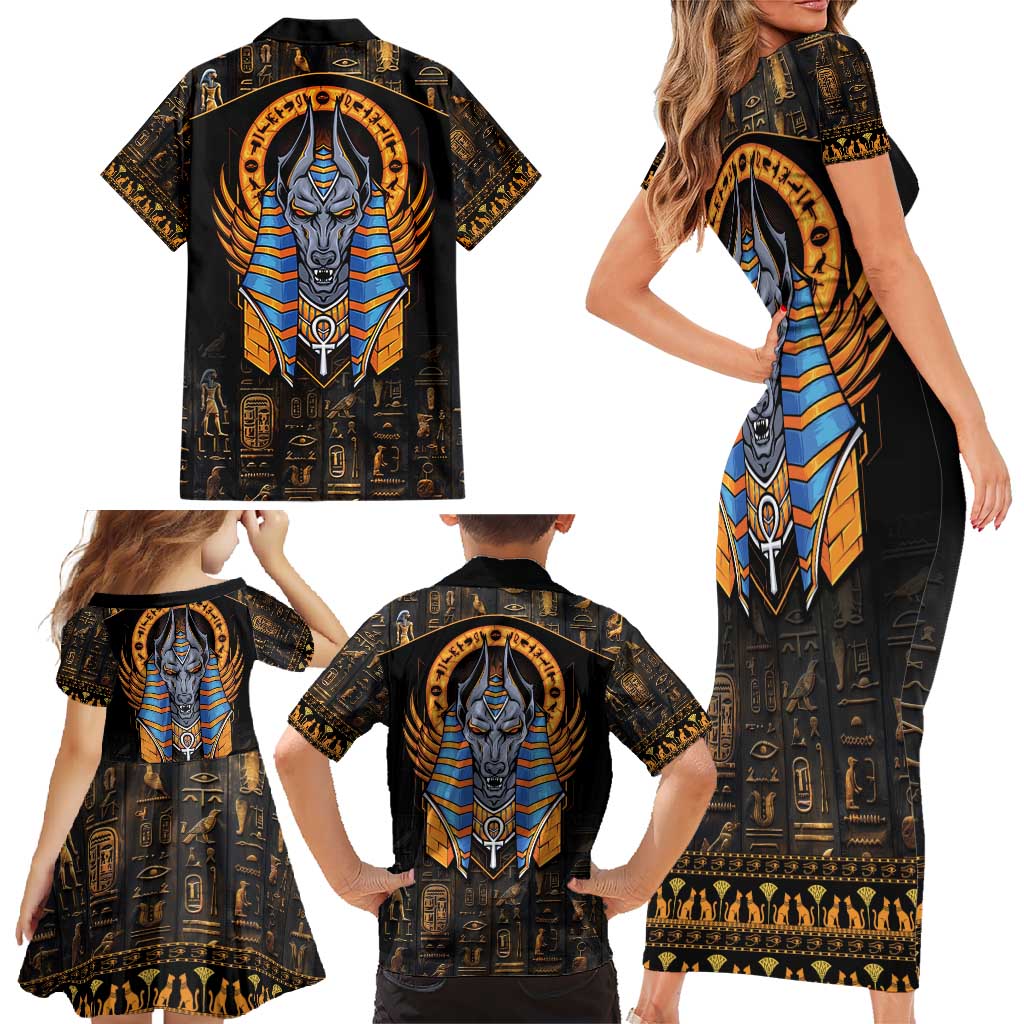 Egyptian Anubis Family Matching Short Sleeve Bodycon Dress and Hawaiian Shirt Ancient Egypt Culture - Wonder Print Shop