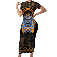 Egyptian Anubis Family Matching Short Sleeve Bodycon Dress and Hawaiian Shirt Ancient Egypt Culture - Wonder Print Shop