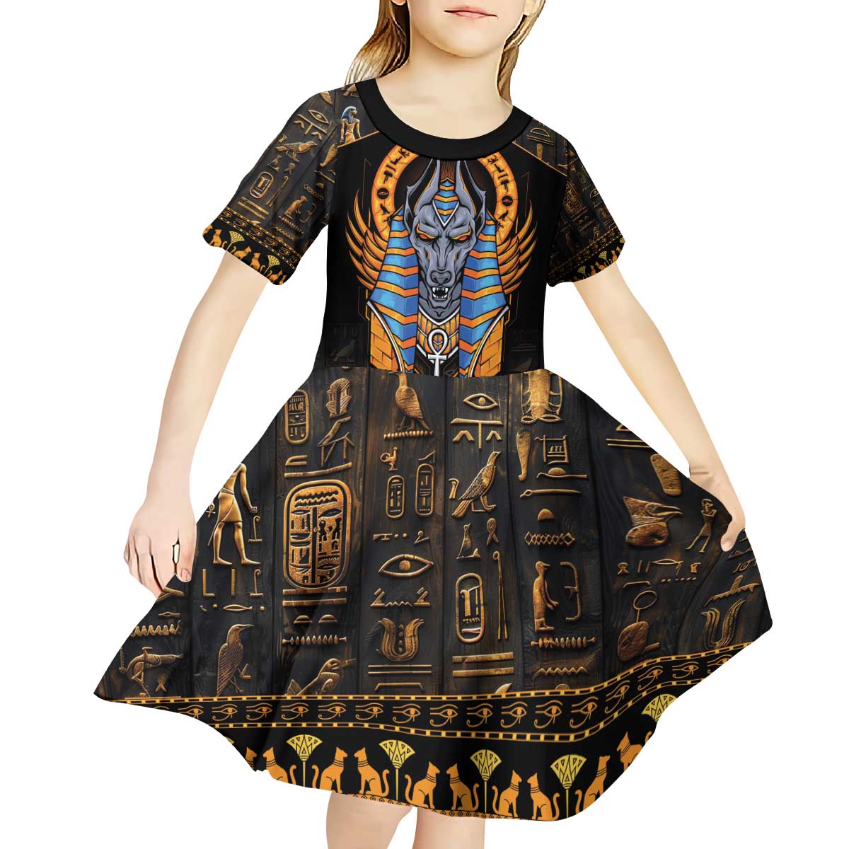 Egyptian Anubis Kid Short Sleeve Dress Ancient Egypt Culture - Wonder Print Shop