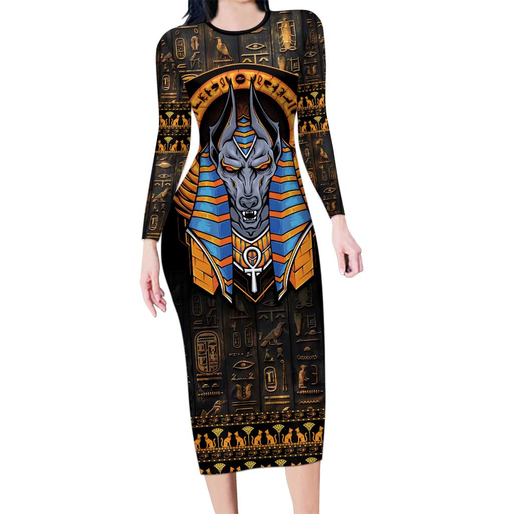 Egyptian Anubis Long Sleeve Bodycon Dress Ancient Egypt Culture - Wonder Print Shop