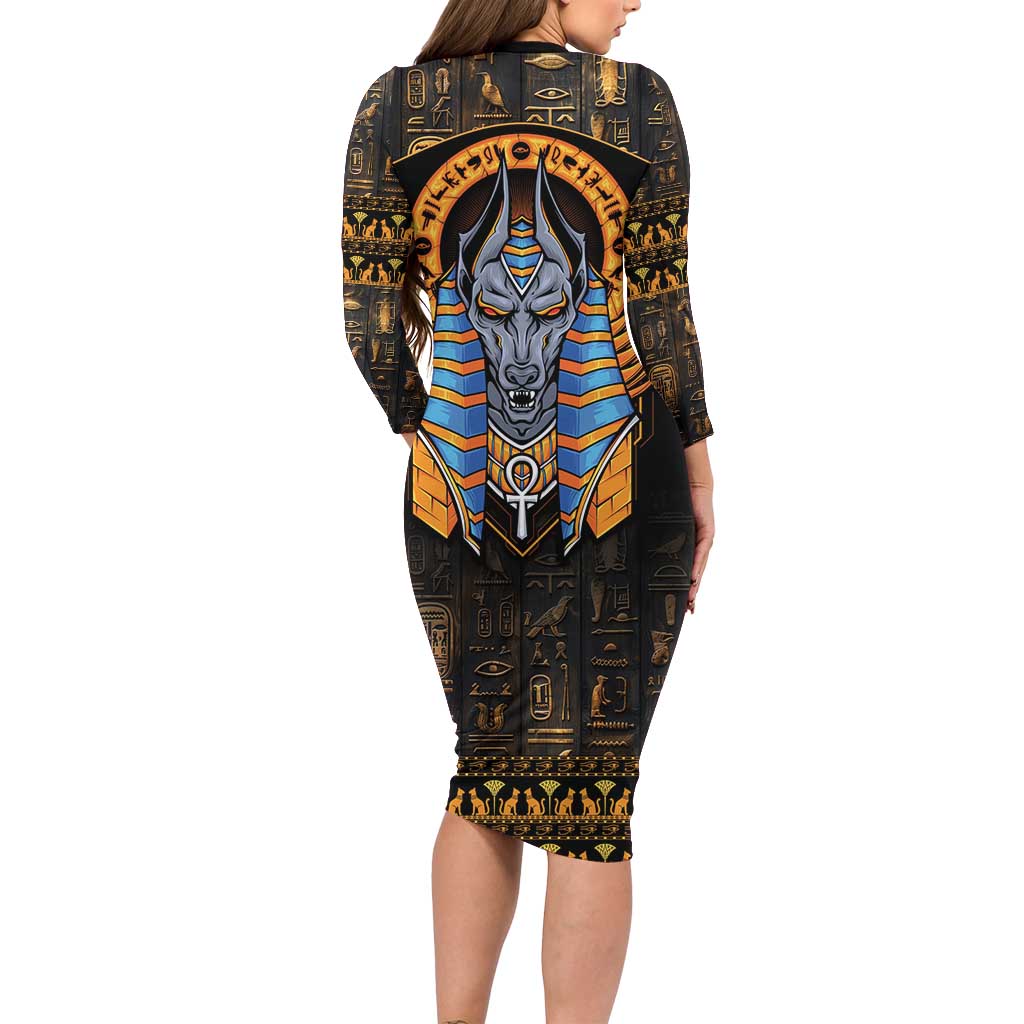 Egyptian Anubis Long Sleeve Bodycon Dress Ancient Egypt Culture - Wonder Print Shop