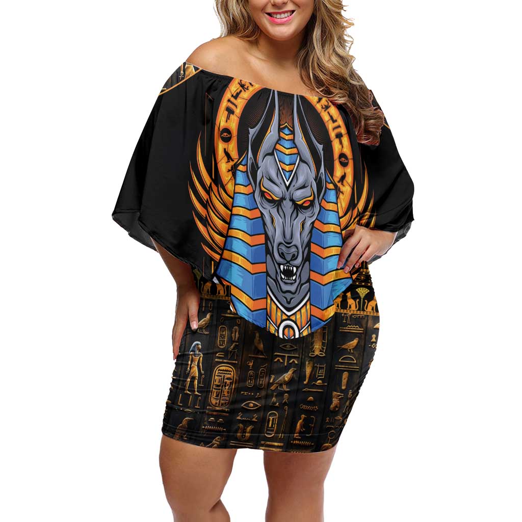 Egyptian Anubis Off Shoulder Short Dress Ancient Egypt Culture - Wonder Print Shop