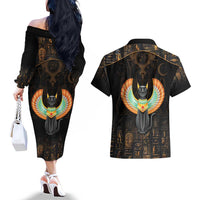 Winged Egypt Cats Couples Matching Off The Shoulder Long Sleeve Dress and Hawaiian Shirt Ancient Egypt Culture LT9 - Wonder Print Shop