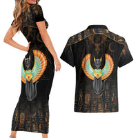 Winged Egypt Cats Couples Matching Short Sleeve Bodycon Dress and Hawaiian Shirt Ancient Egypt Culture LT9 - Wonder Print Shop