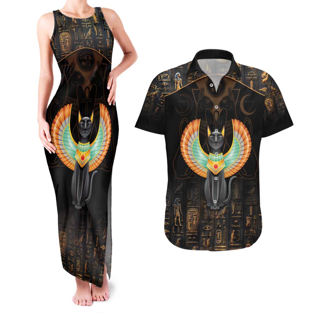 Winged Egypt Cats Couples Matching Tank Maxi Dress and Hawaiian Shirt Ancient Egypt Culture LT9 - Wonder Print Shop
