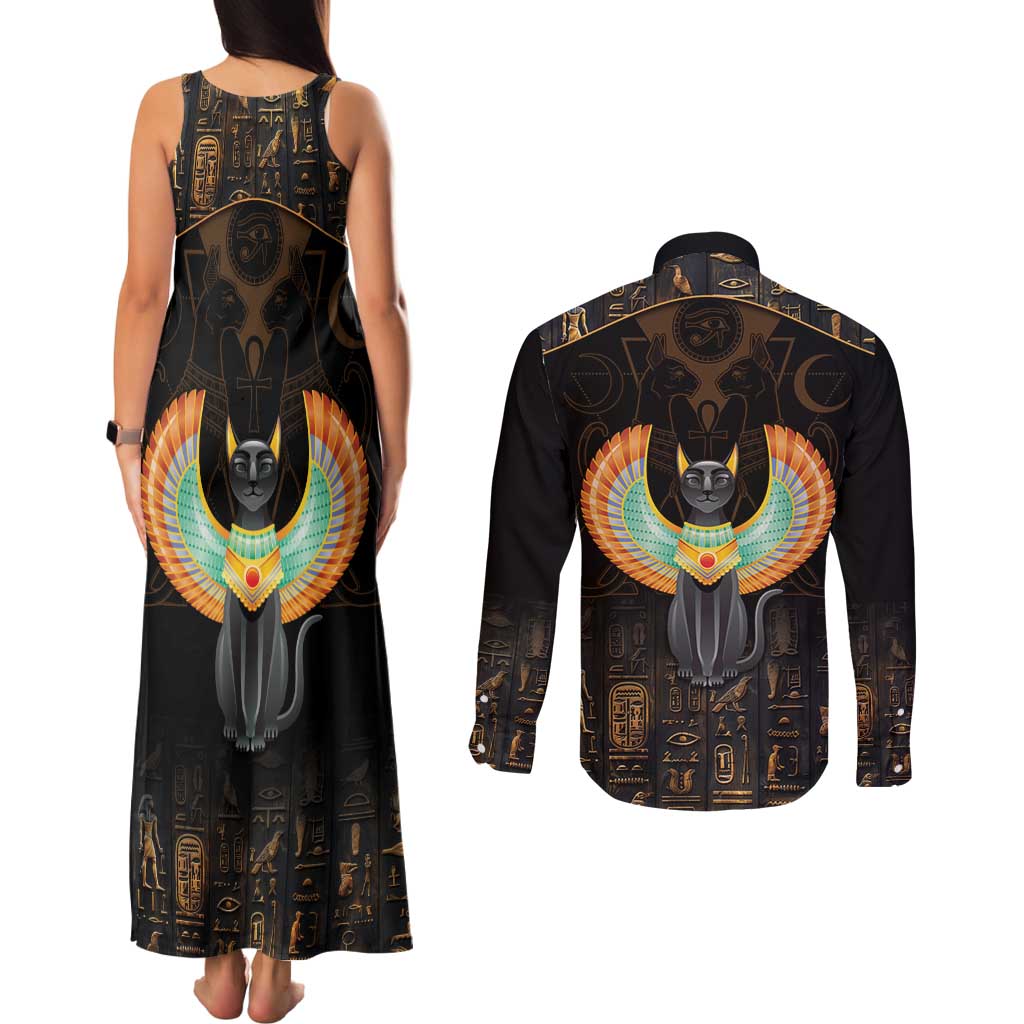 Winged Egypt Cats Couples Matching Tank Maxi Dress and Long Sleeve Button Shirt Ancient Egypt Culture LT9 - Wonder Print Shop