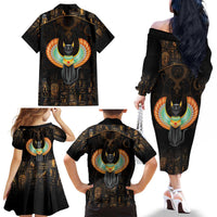 Winged Egypt Cats Family Matching Off The Shoulder Long Sleeve Dress and Hawaiian Shirt Ancient Egypt Culture - Wonder Print Shop