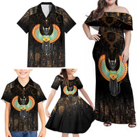 Winged Egypt Cats Family Matching Off Shoulder Maxi Dress and Hawaiian Shirt Ancient Egypt Culture LT9 - Wonder Print Shop