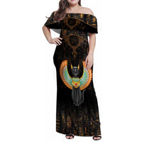 Winged Egypt Cats Family Matching Off Shoulder Maxi Dress and Hawaiian Shirt Ancient Egypt Culture LT9 - Wonder Print Shop