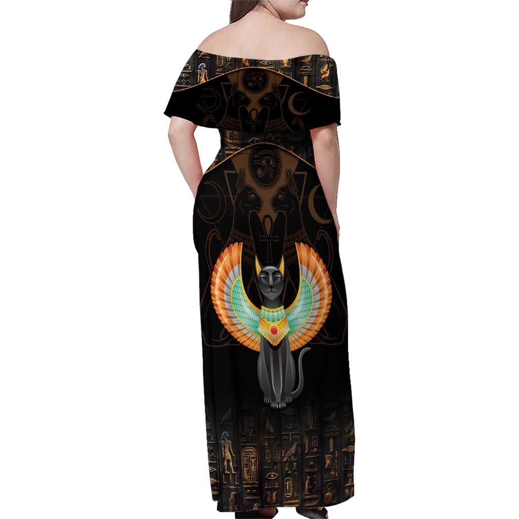 Winged Egypt Cats Family Matching Off Shoulder Maxi Dress and Hawaiian Shirt Ancient Egypt Culture LT9 - Wonder Print Shop