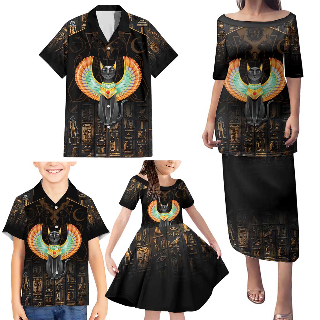 Winged Egypt Cats Family Matching Puletasi and Hawaiian Shirt Ancient Egypt Culture - Wonder Print Shop