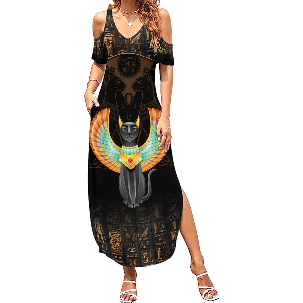 Winged Egypt Cats Family Matching Summer Maxi Dress and Hawaiian Shirt Ancient Egypt Culture - Wonder Print Shop