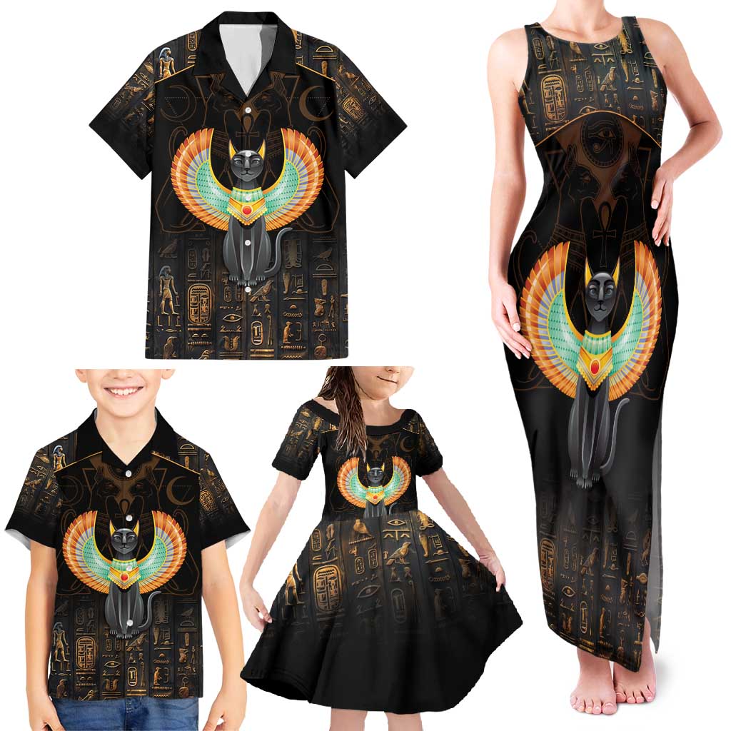 Winged Egypt Cats Family Matching Tank Maxi Dress and Hawaiian Shirt Ancient Egypt Culture - Wonder Print Shop