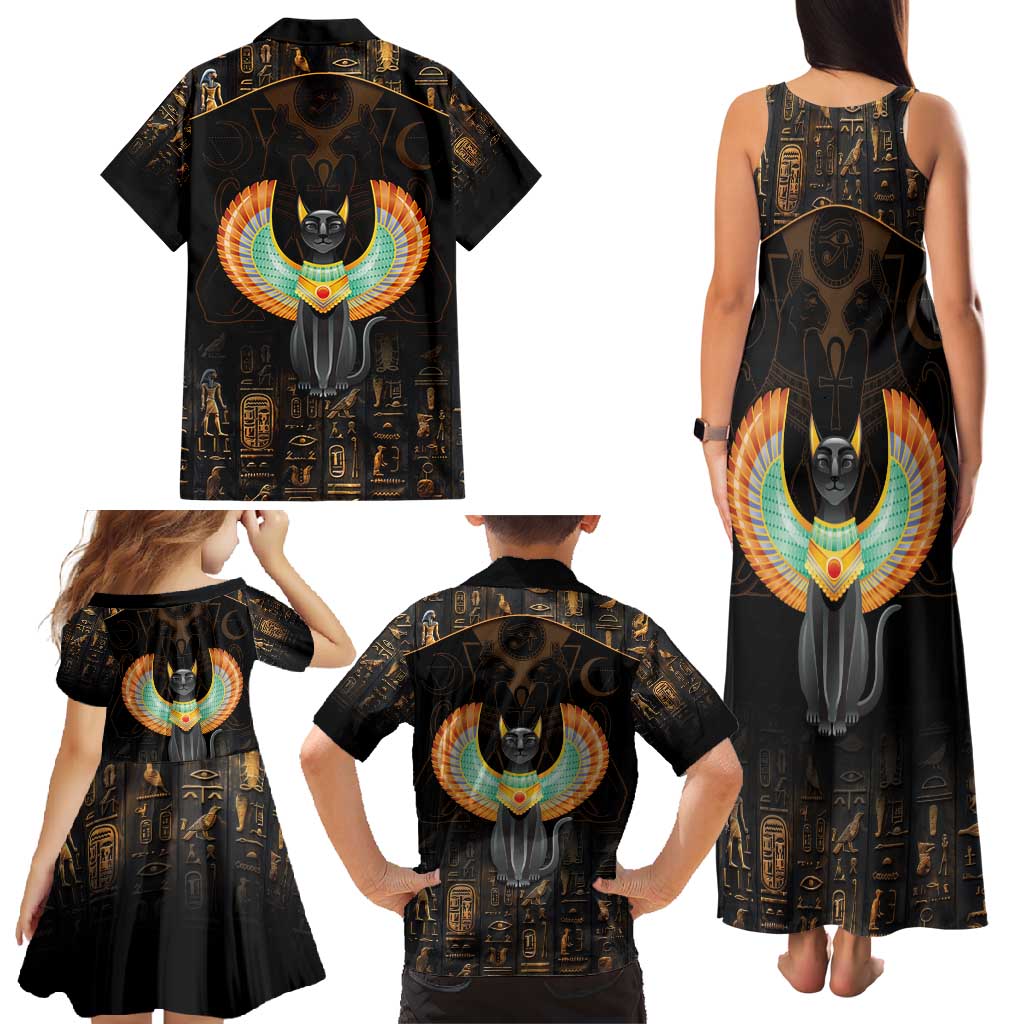 Winged Egypt Cats Family Matching Tank Maxi Dress and Hawaiian Shirt Ancient Egypt Culture - Wonder Print Shop