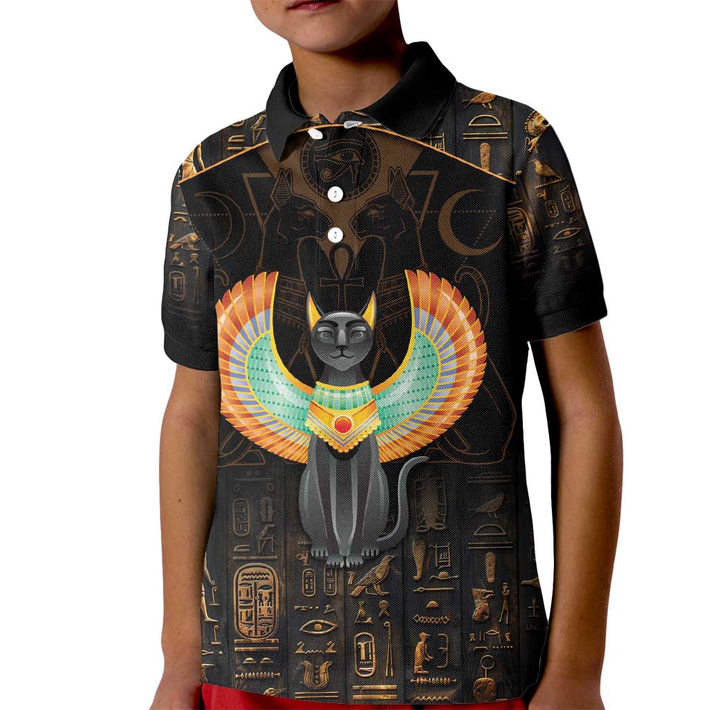 Winged Egypt Cats Kid Polo Shirt Ancient Egypt Culture - Wonder Print Shop