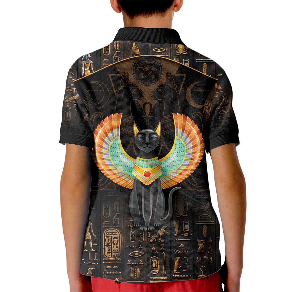 Winged Egypt Cats Kid Polo Shirt Ancient Egypt Culture - Wonder Print Shop