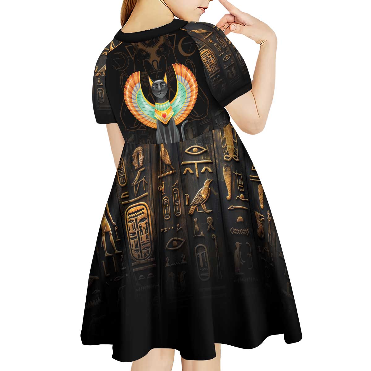 Winged Egypt Cats Kid Short Sleeve Dress Ancient Egypt Culture - Wonder Print Shop