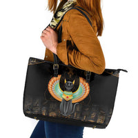 Winged Egypt Cats Leather Tote Bag Ancient Egypt Culture - Wonder Print Shop