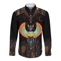 Winged Egypt Cats Long Sleeve Button Shirt Ancient Egypt Culture - Wonder Print Shop