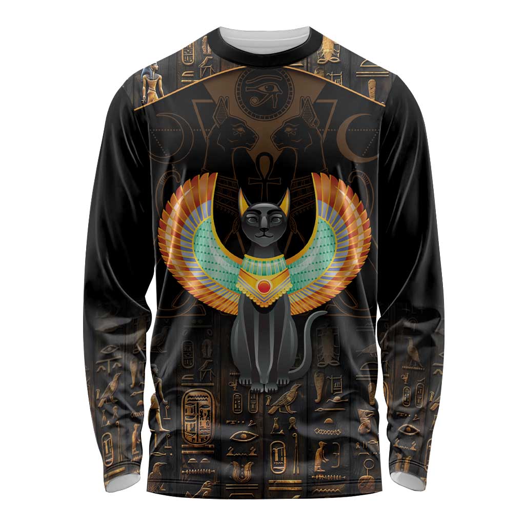 Winged Egypt Cats Long Sleeve Shirt Ancient Egypt Culture - Wonder Print Shop