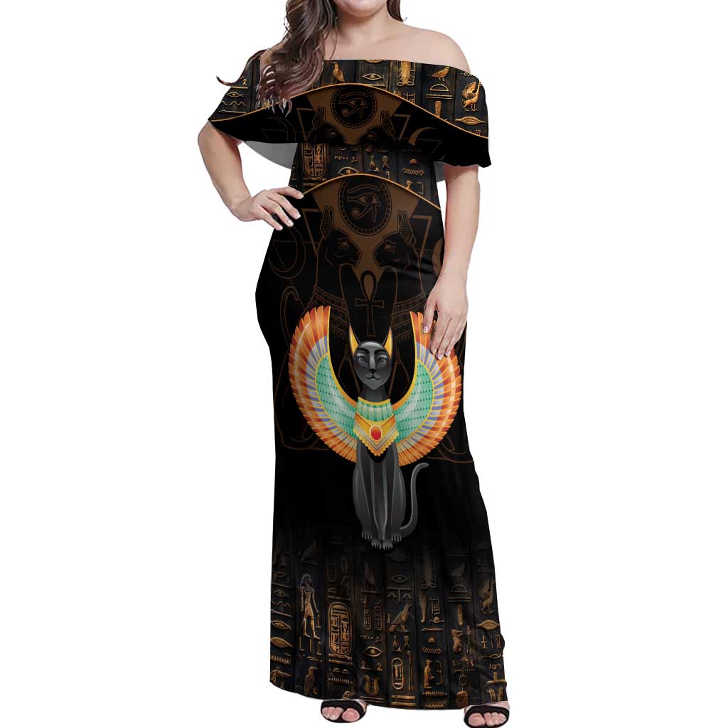 Winged Egypt Cats Off Shoulder Maxi Dress Ancient Egypt Culture - Wonder Print Shop