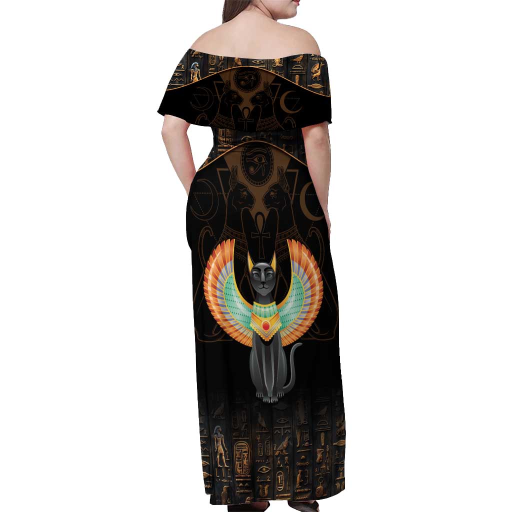 Winged Egypt Cats Off Shoulder Maxi Dress Ancient Egypt Culture - Wonder Print Shop